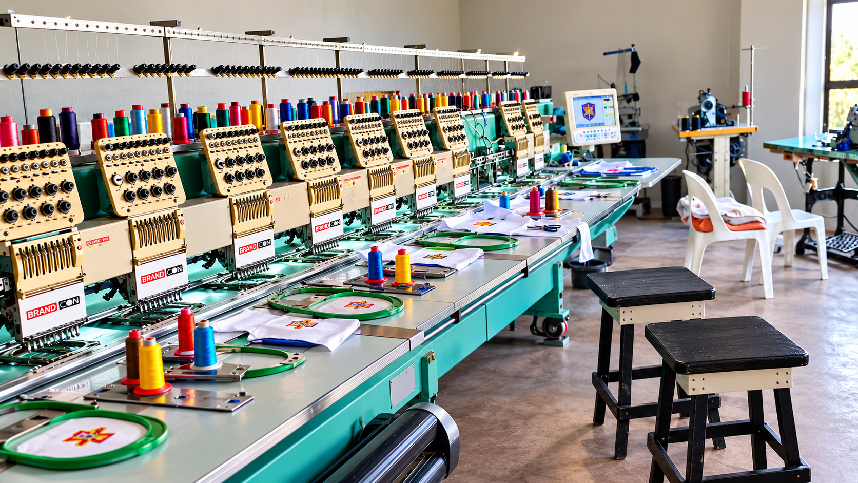 Multi-head embroidery production