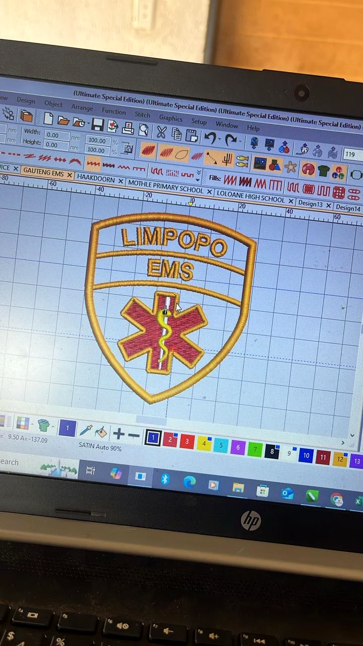 Digital embroidery design for an emergency medical services badge.